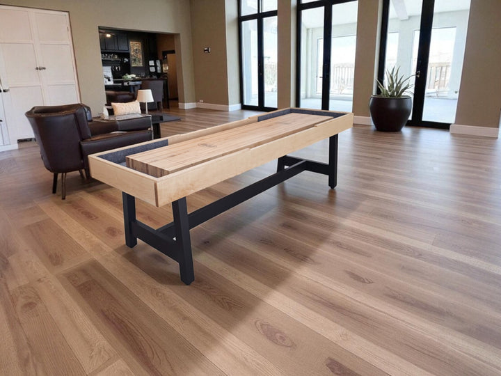 9' Contempo Shuffleboard Table Black/Natural with Wood Legs
