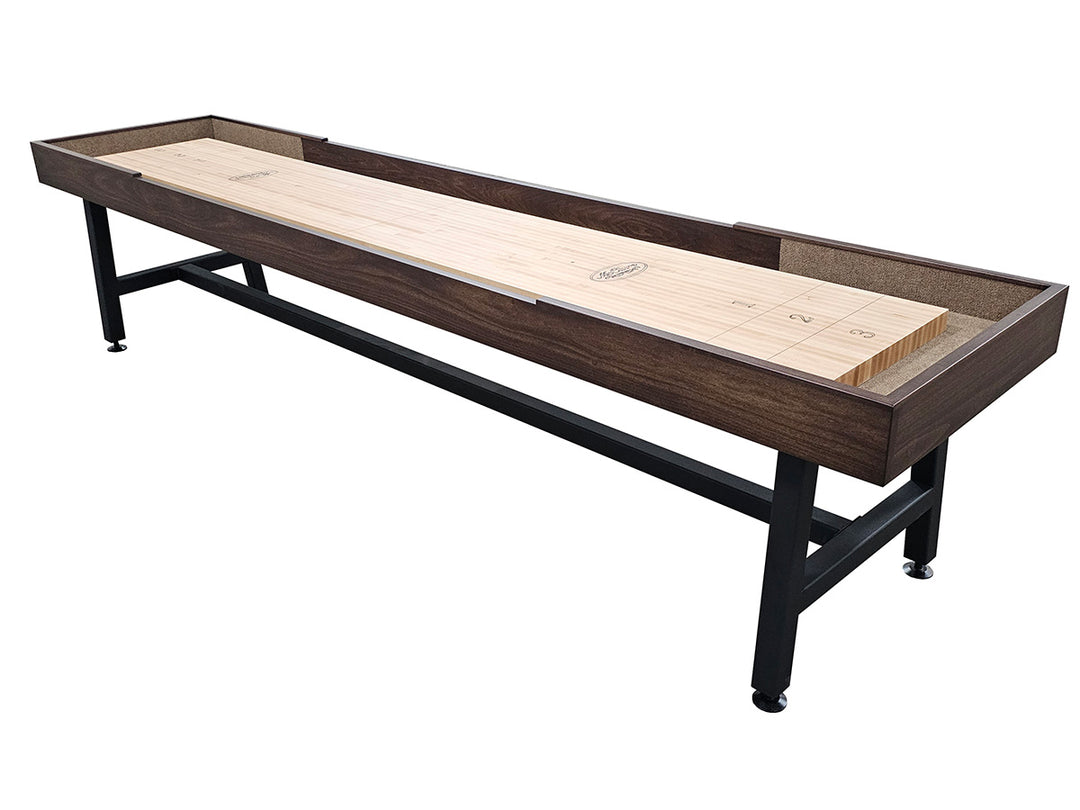 12' Contempo Shuffleboard Table Walnut W Metal Base (3" Playboard)