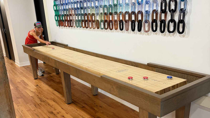 12-foot McClure shuffleboard table installed in a fourth-floor Chicago office