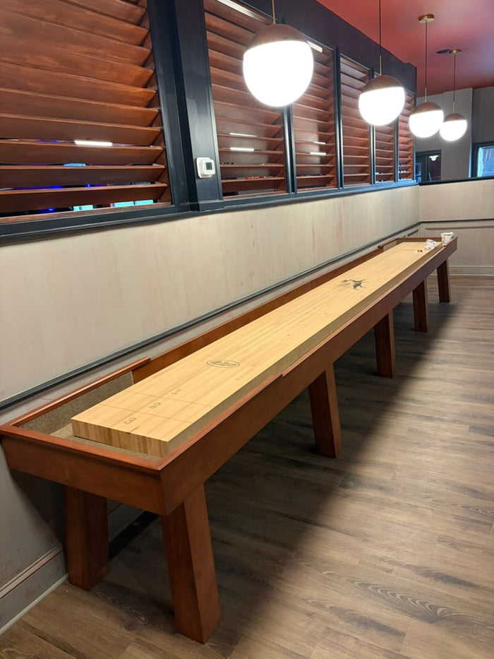 22-foot McClure shuffleboard table inside Flying Pig Tavern & Tap in Blackwood New Jersey