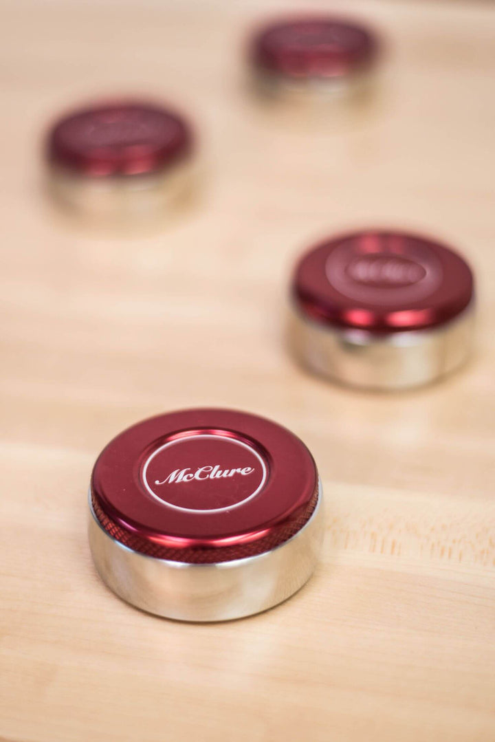 Pro Weights Stainless Steel Pucks with Aluminum Caps - Red/Blue