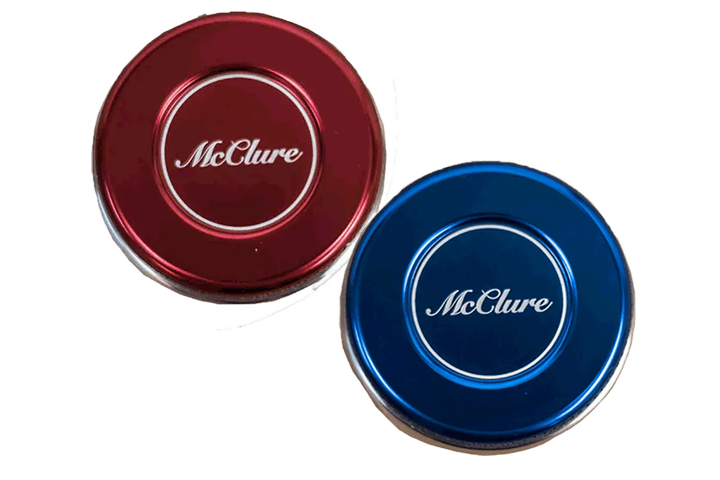 Pro Weights Stainless Steel Pucks with Aluminum Caps - Red/Blue - McClure Tables