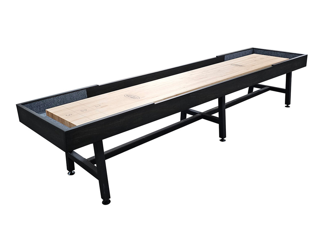 14' Contempo Shuffleboard Table Black Rubbed W Metal Base